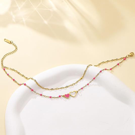 Enamel Heart Charm Bracelet — gold bracelet, view 4