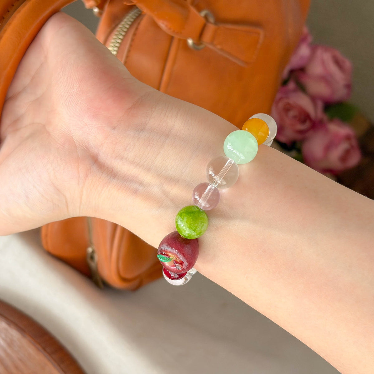 Apple Charm Beaded Chain Bracelet — colorful bracelet, view 4