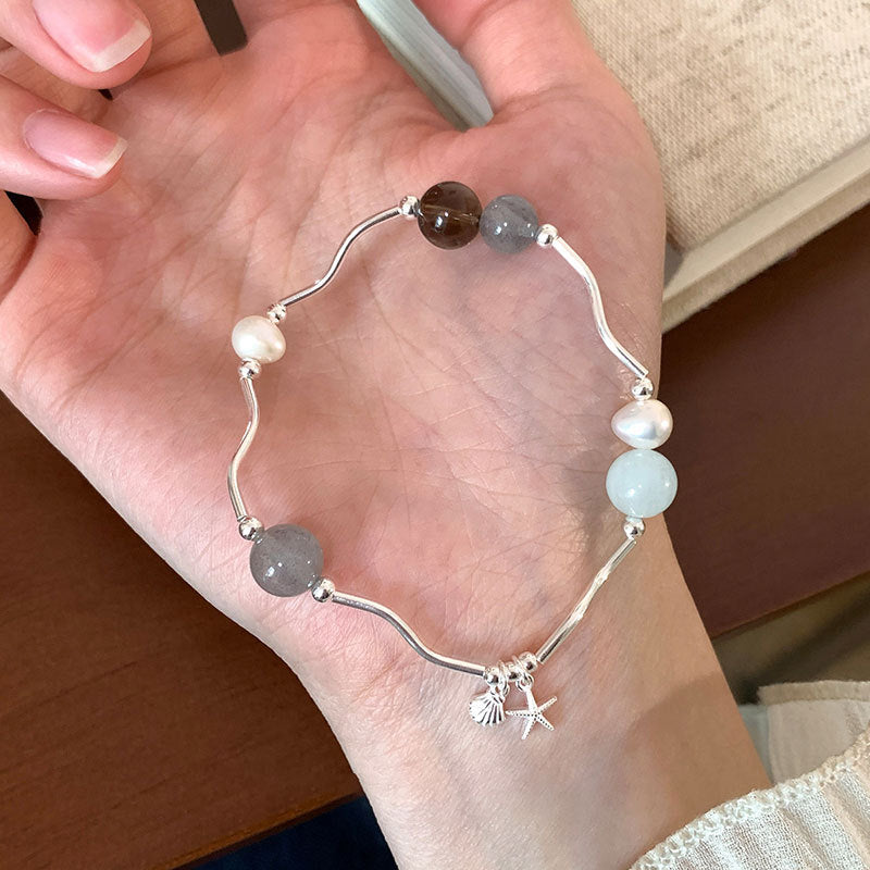 Starfish Pendant Stretch Bracelet — silver bracelet, view 4