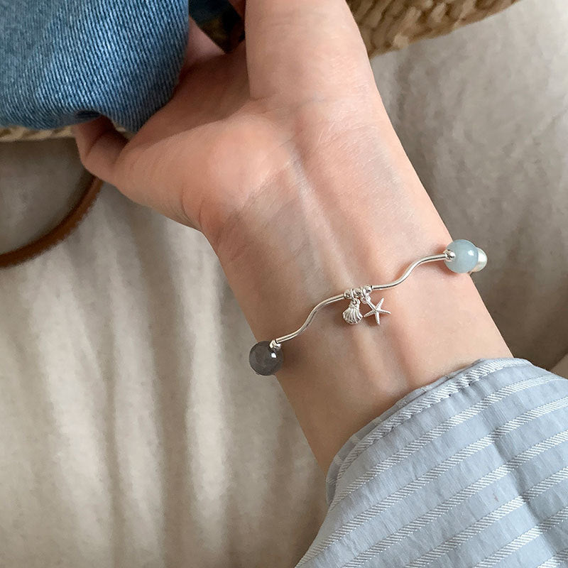 Starfish Pendant Stretch Bracelet — silver bracelet, view 5