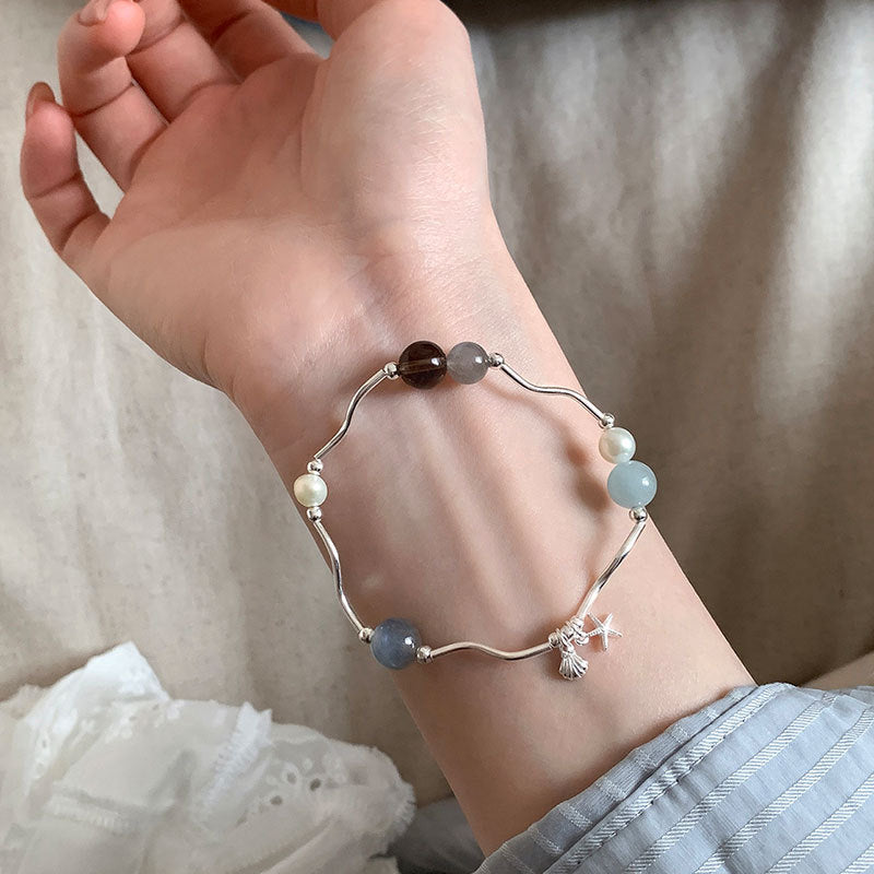 Starfish Pendant Stretch Bracelet — silver bracelet, view 7