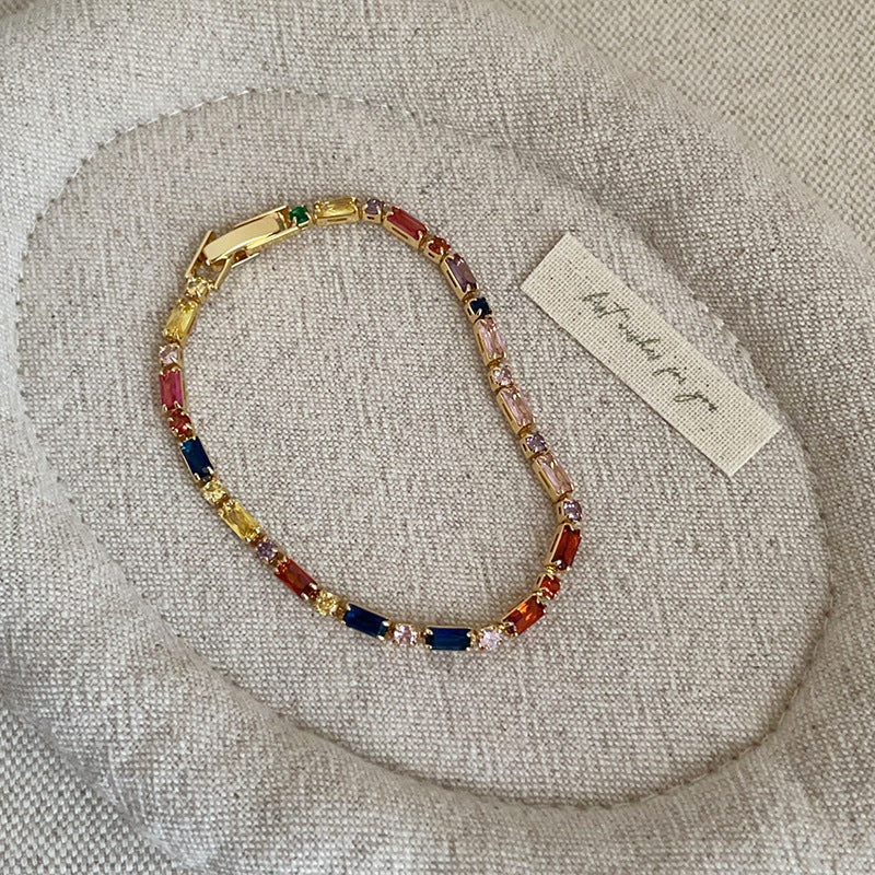 Cubic Zirconia Colourful Link Bracelet — colorful bracelet, view 3