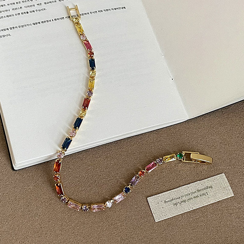 Cubic Zirconia Colourful Link Bracelet — colorful bracelet, view 4
