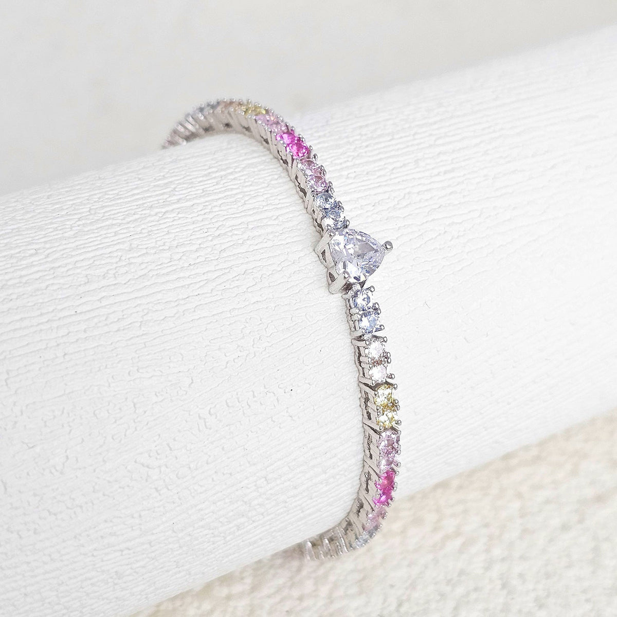 Colourful Heart Rhinestone Bracelet — white bracelet, view 2