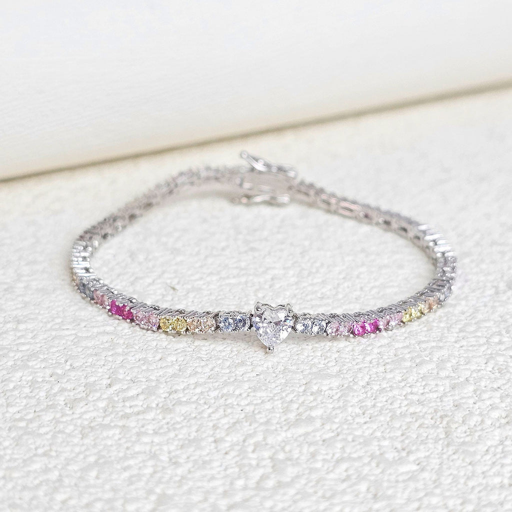 Colourful Heart Rhinestone Bracelet — white bracelet, view 6