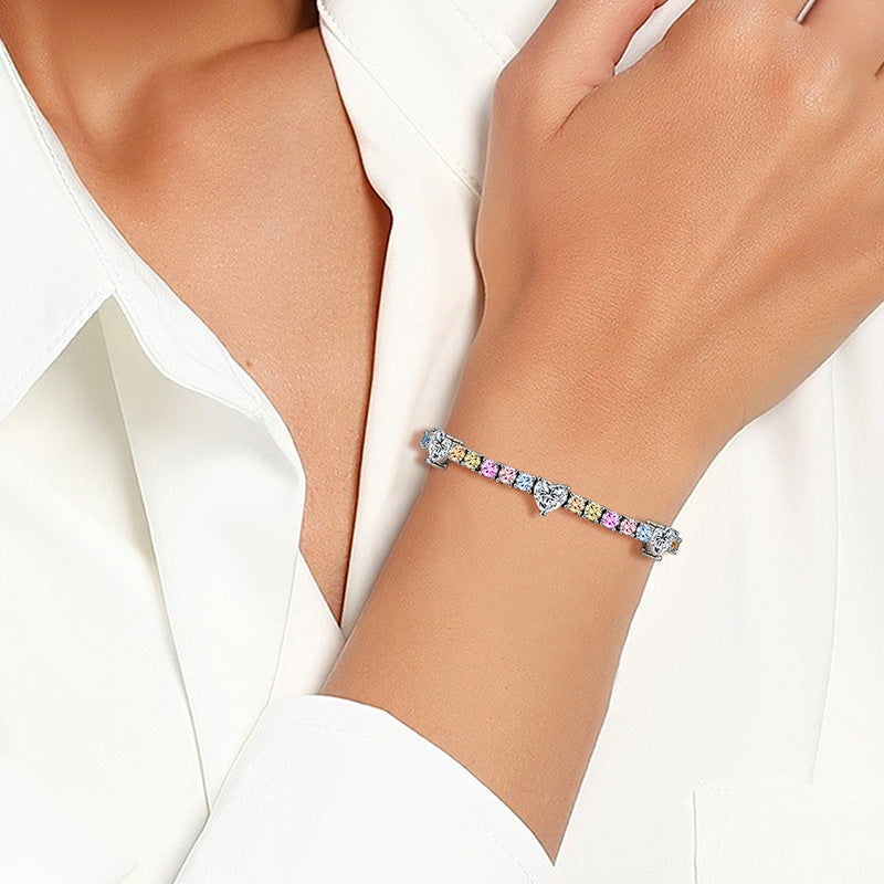 Colourful Heart Rhinestone Bracelet — white bracelet, view 8