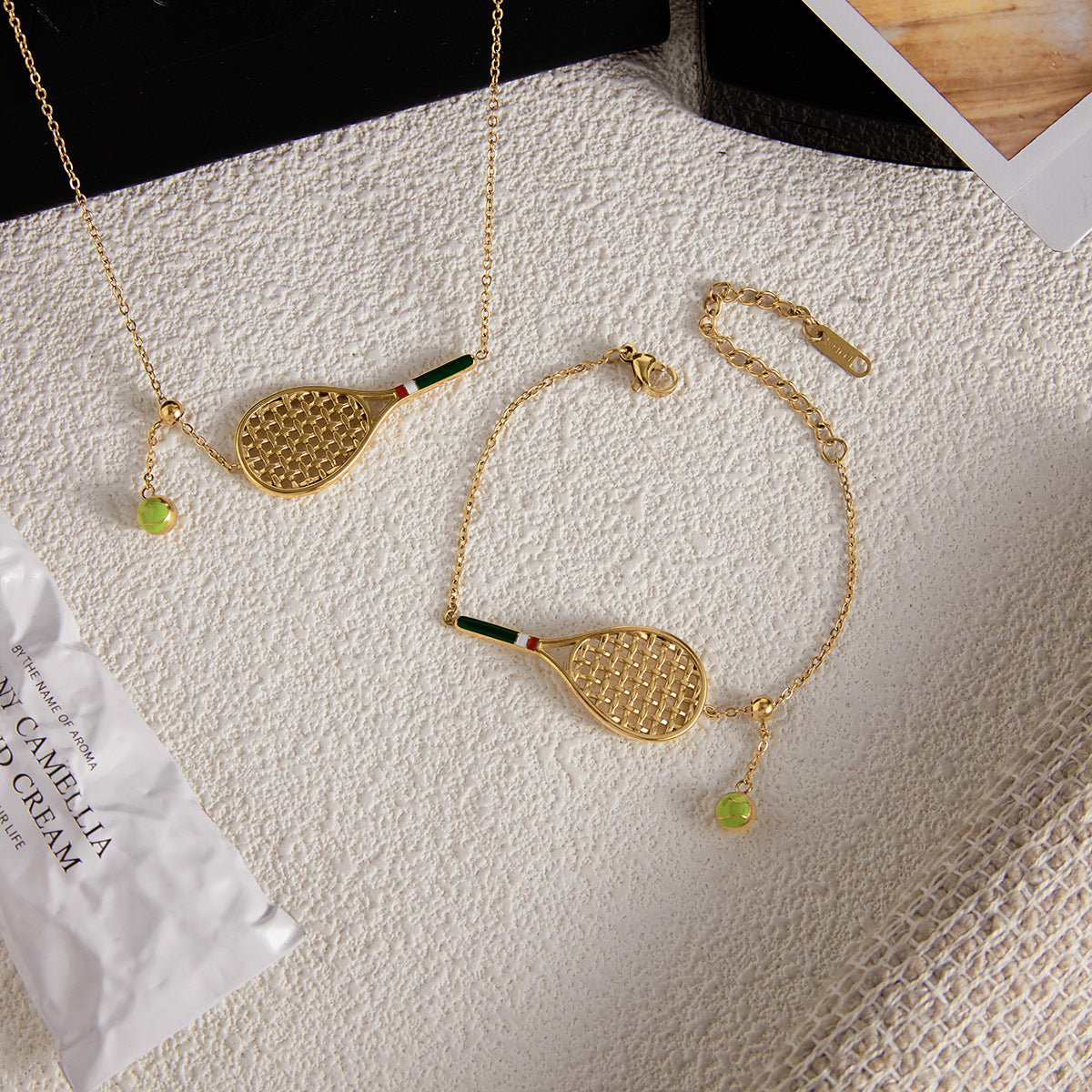 Tennis Racket Charm Bracelet — gold bracelet, view 3