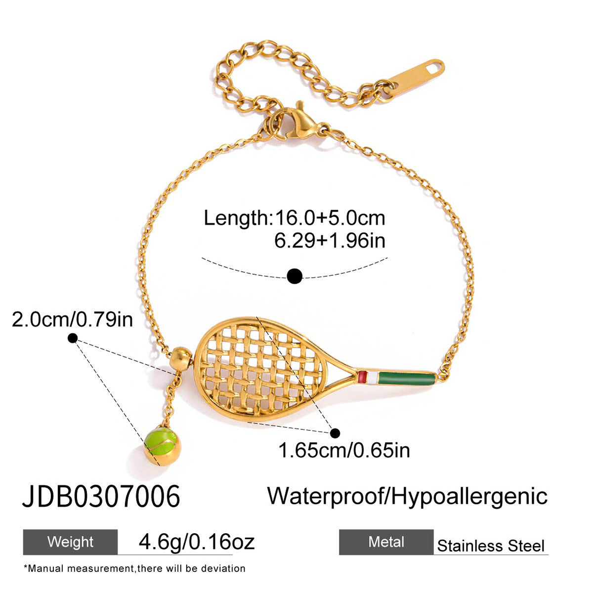 Tennis Racket Charm Bracelet — gold bracelet, view 11