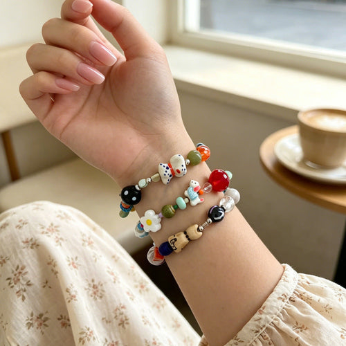 Colour-Contrast Flower Charm Bracelet — bracelet, view 2