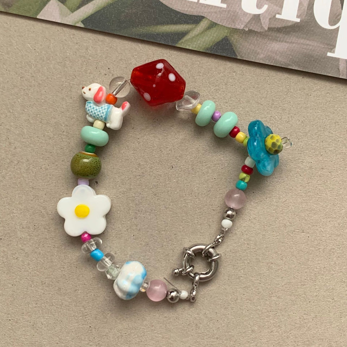 Colour-Contrast Flower Charm Bracelet — bracelet, view 8