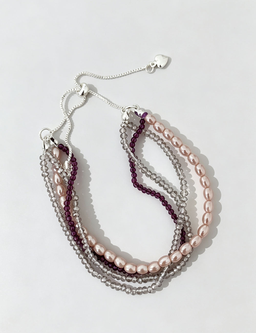 Pink Pearl Beaded Chain Bracelet — purple bracelet