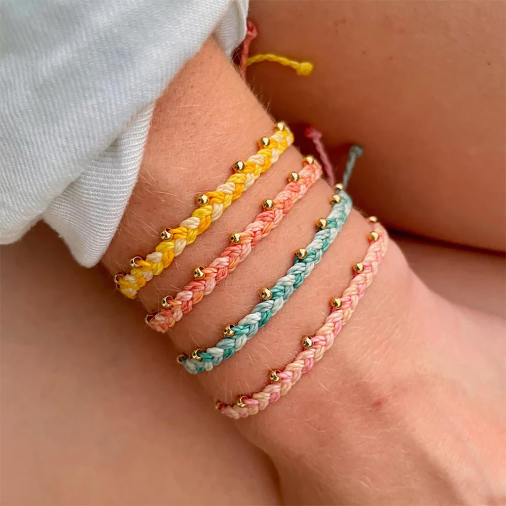 Braided Rope Gold Bead Bracelet — bracelet, view 2