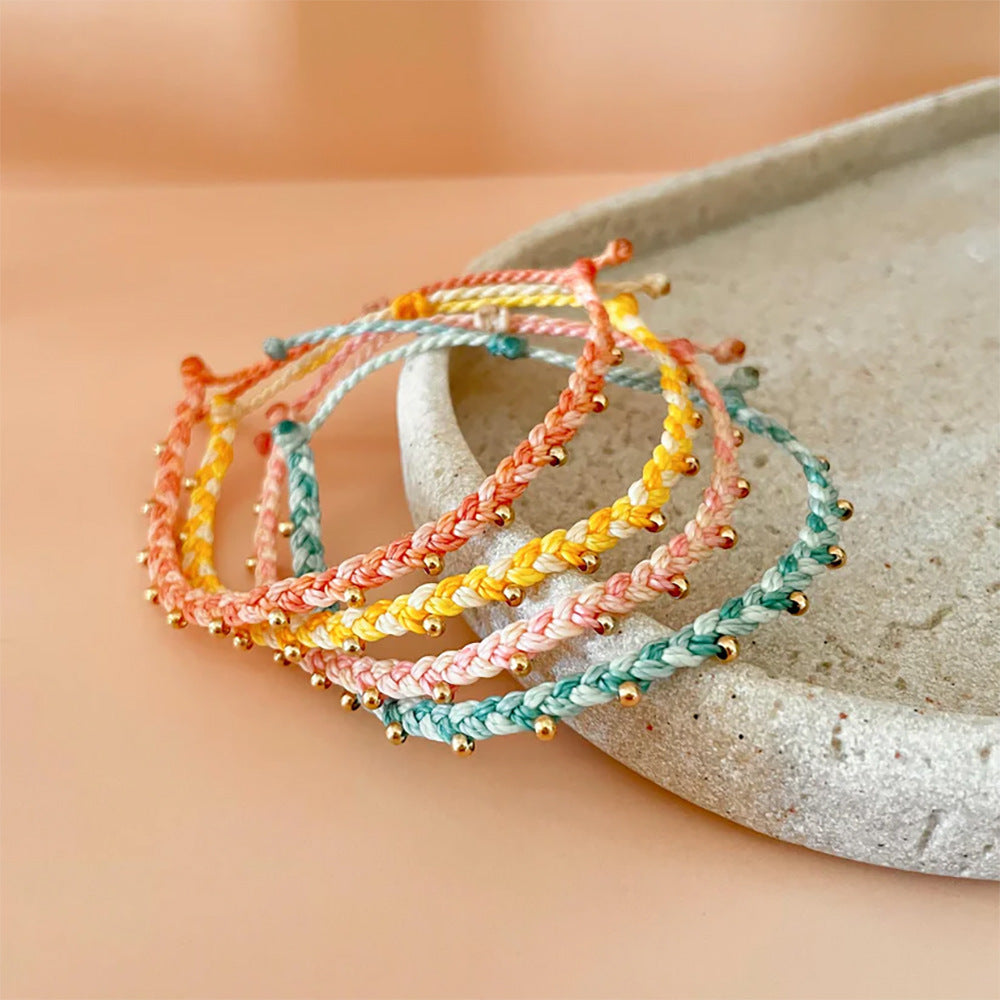 Braided Rope Gold Bead Bracelet — bracelet, view 3
