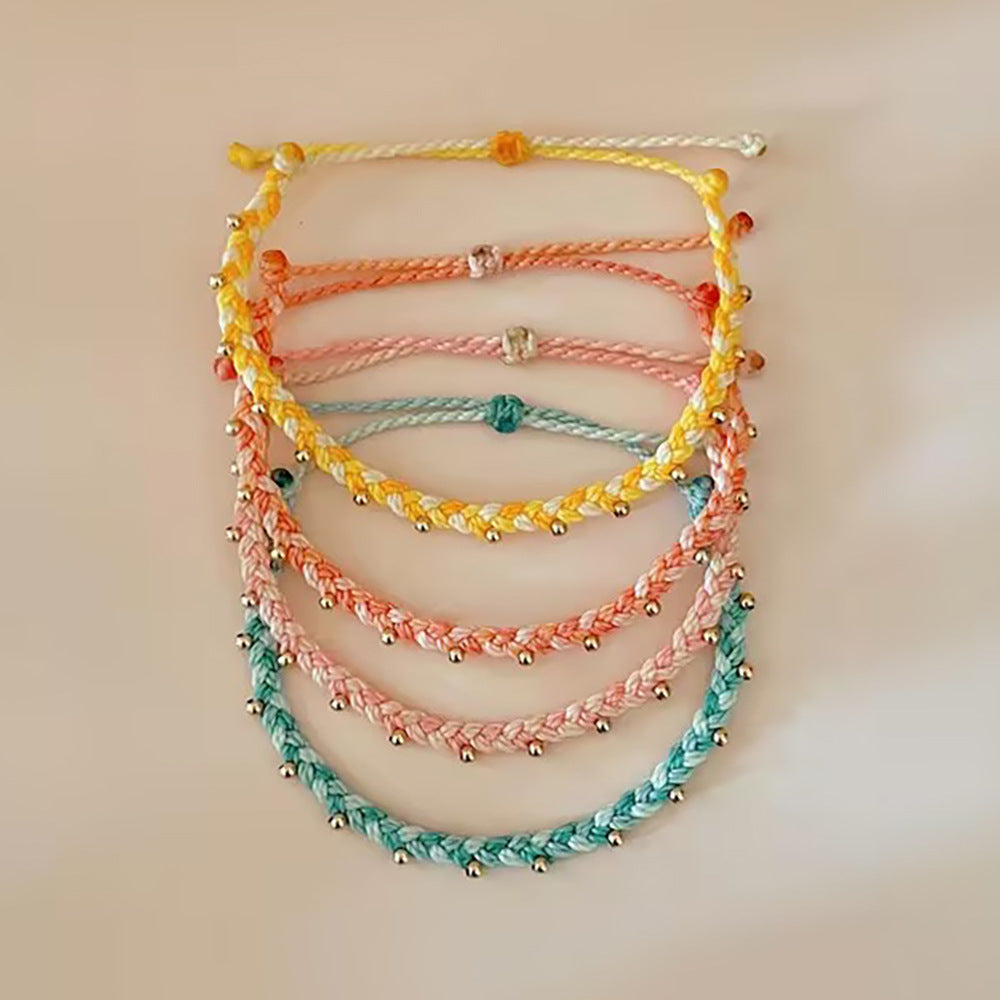 Braided Rope Gold Bead Bracelet — bracelet, view 4