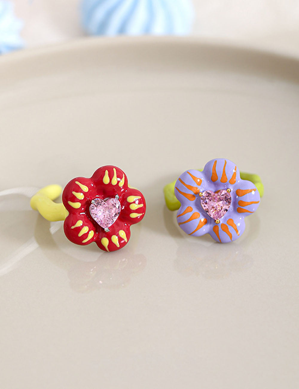 3D Floral Heart Open Ring — purple ring