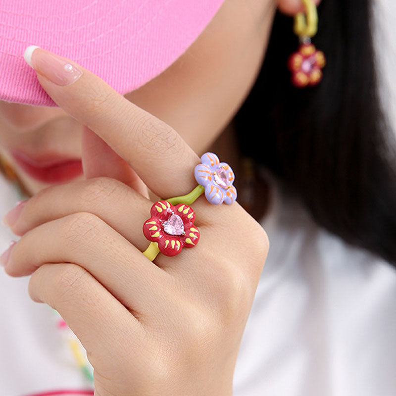 3D Floral Heart Open Ring — purple ring, view 2