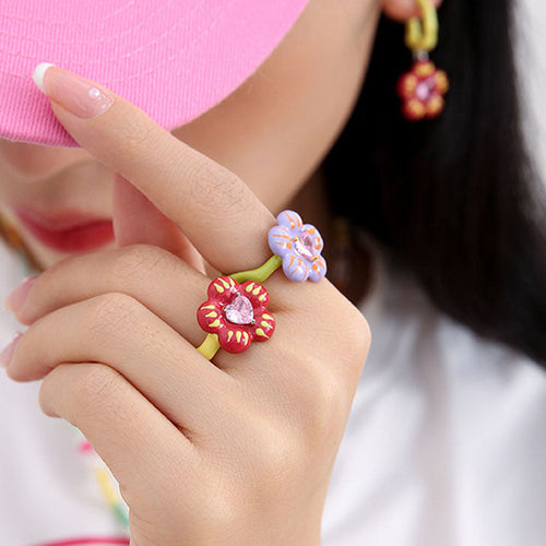 3D Floral Heart Open Ring — purple ring, view 2