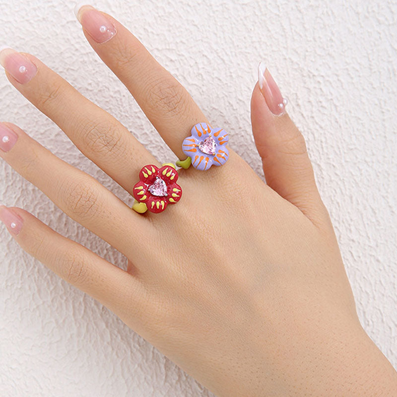 3D Floral Heart Open Ring — purple ring, view 3