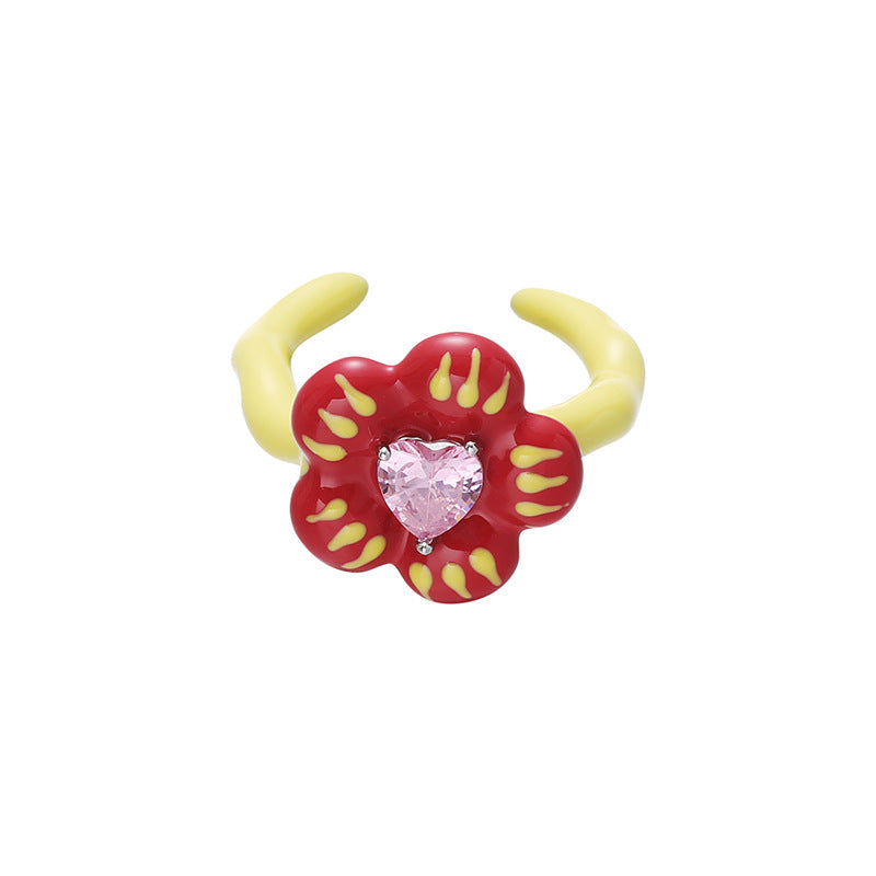 3D Floral Heart Open Ring — purple ring, view 4