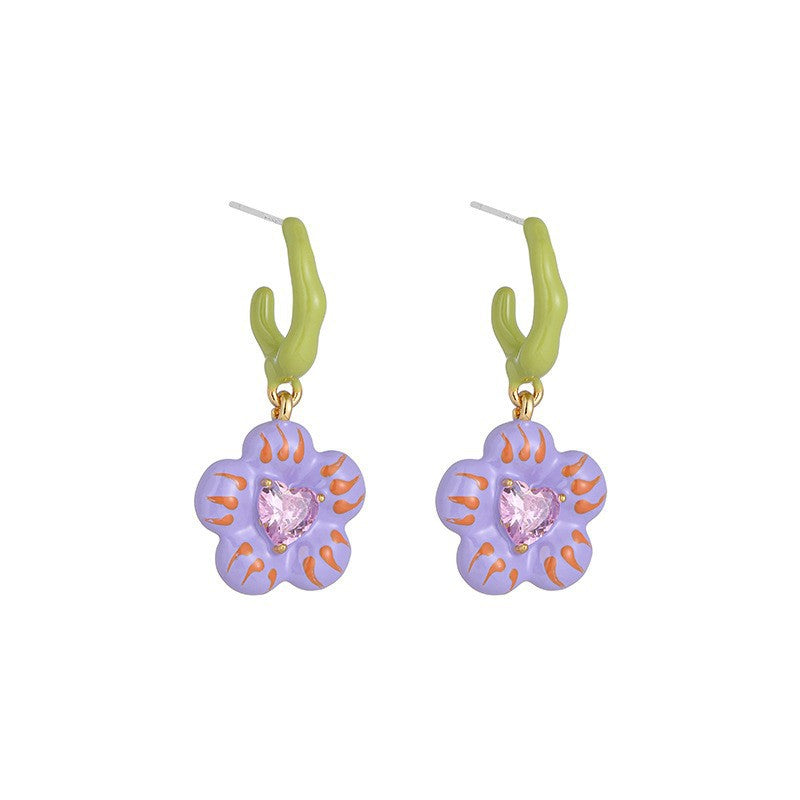 3D Floral Heart Open Ring — purple ring, view 7