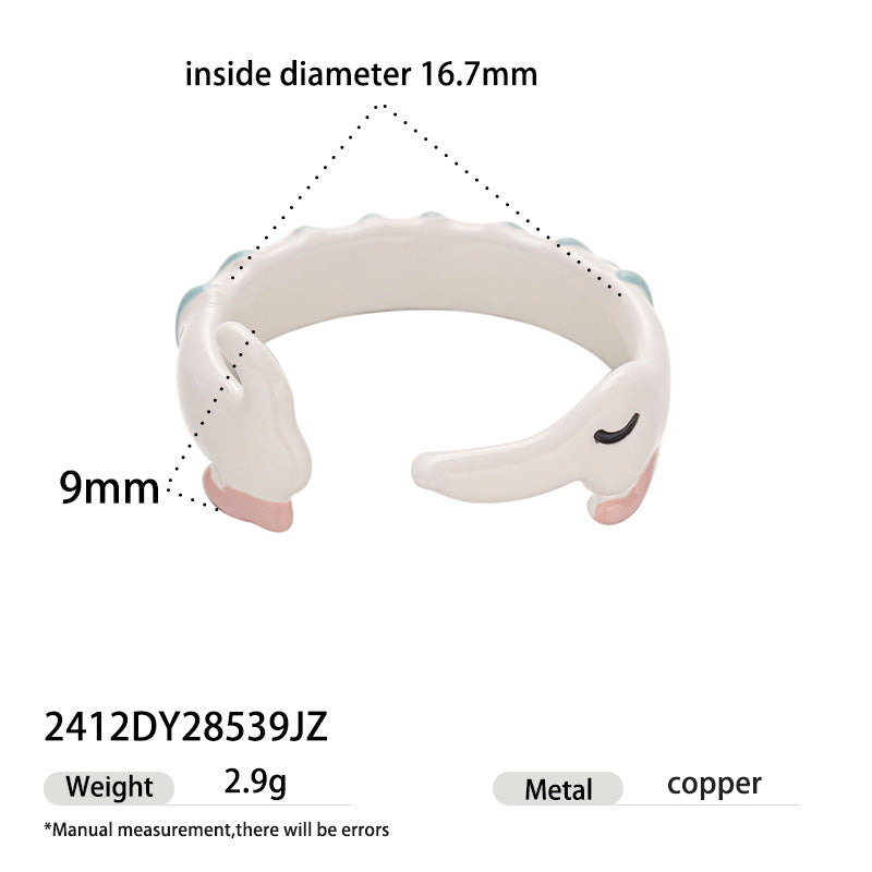 Piglet Pattern Enamel Open Ring — ring, view 2