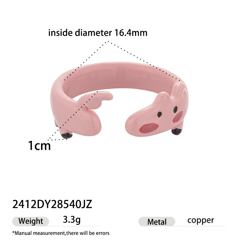 Piglet Pattern Enamel Open Ring — ring, view 6