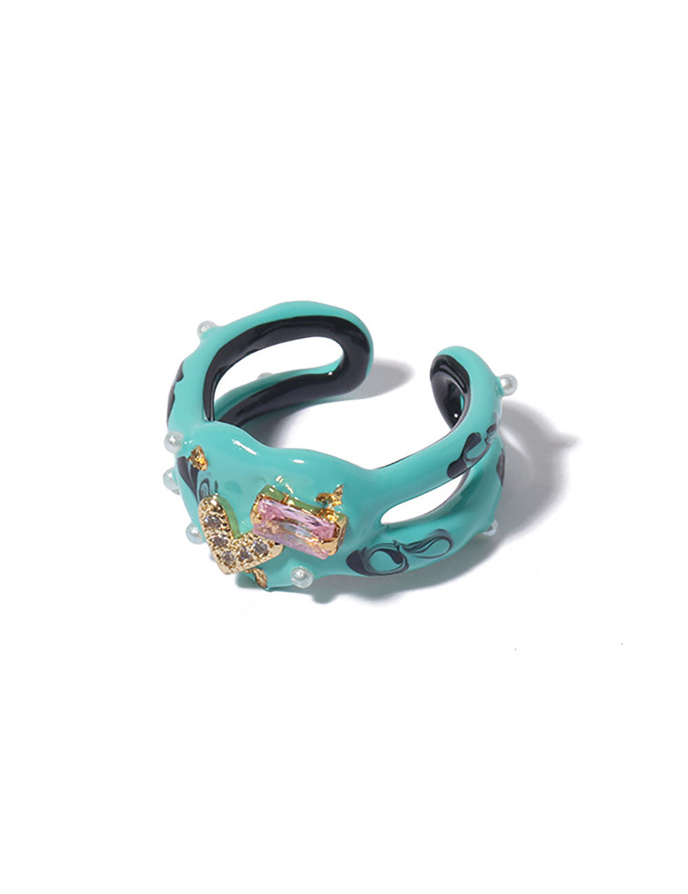 Sparkling Heart Open Ring — blue ring