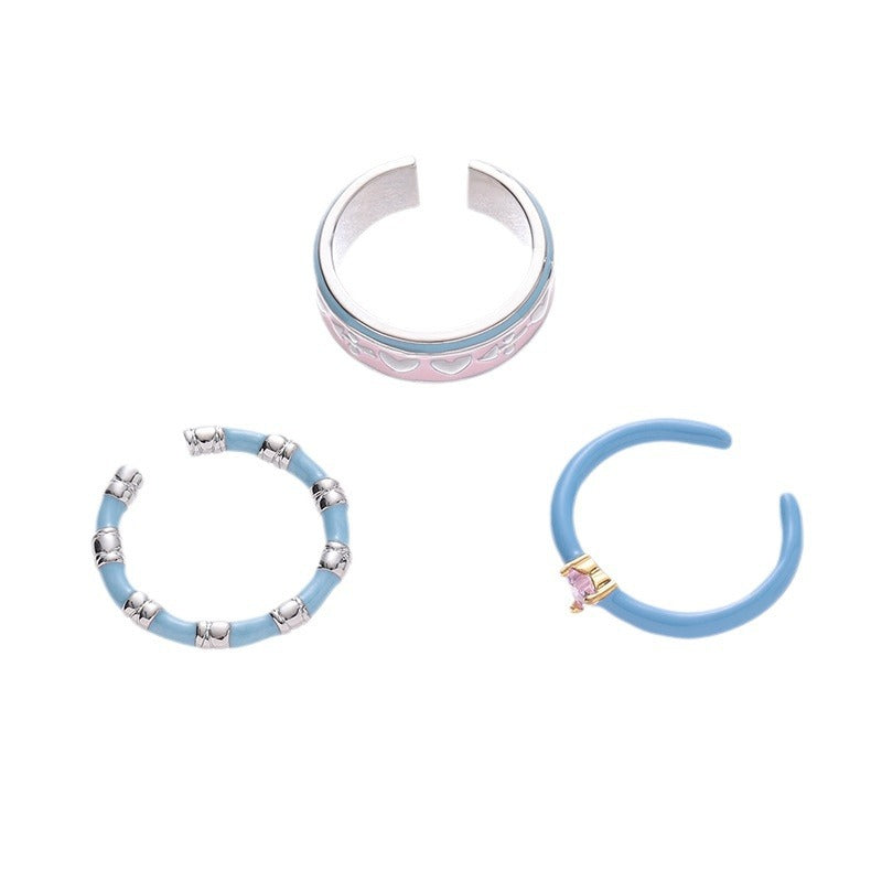 Pink Enamel Heart Open Ring — pink ring, view 2