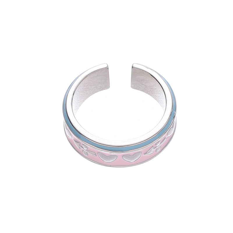 Pink Enamel Heart Open Ring — pink ring, view 3