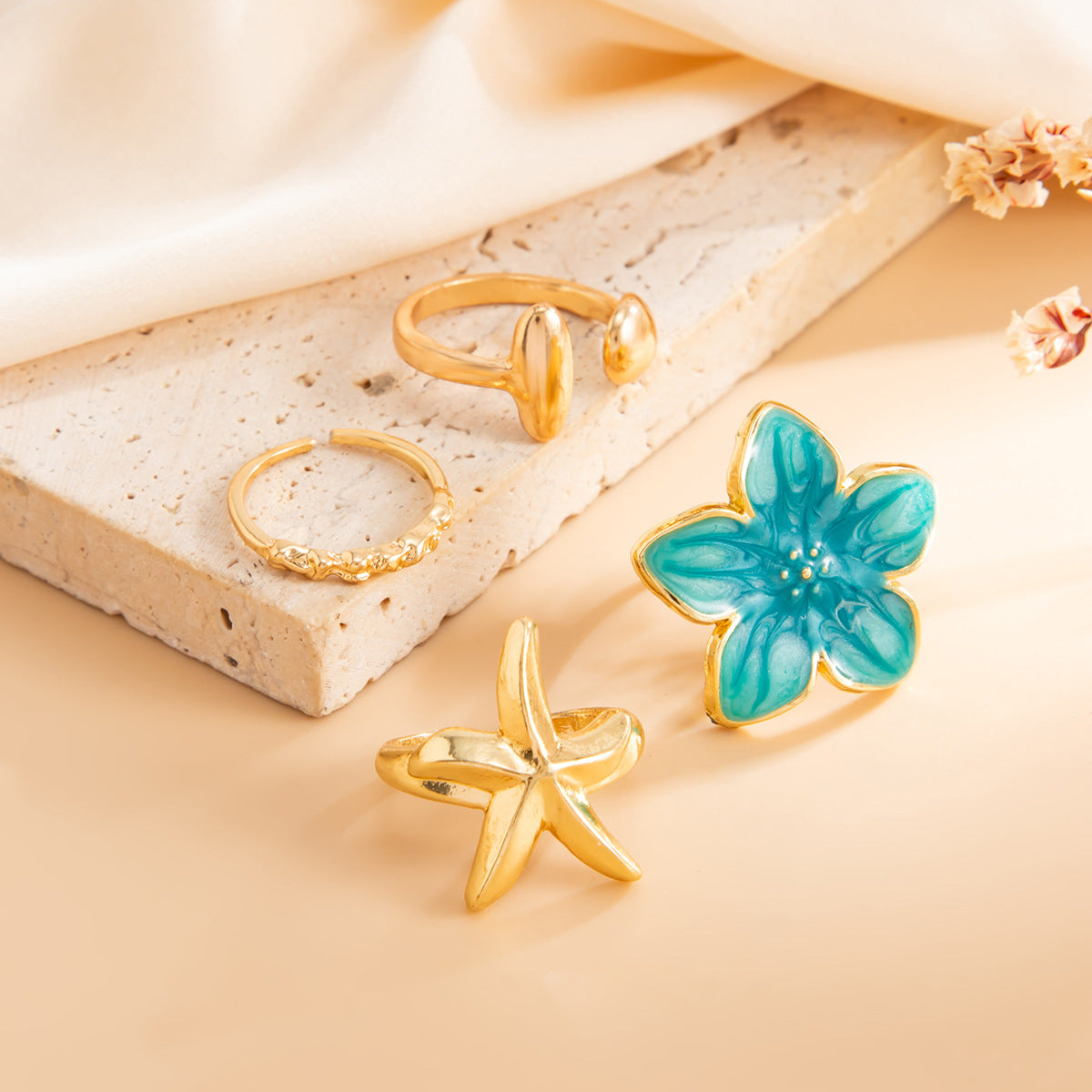 Gold-Tone Floral Toe Ring Set — gold ring, view 4