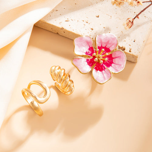 3D Floral Enamel Toe Ring Set — gold ring, view 2