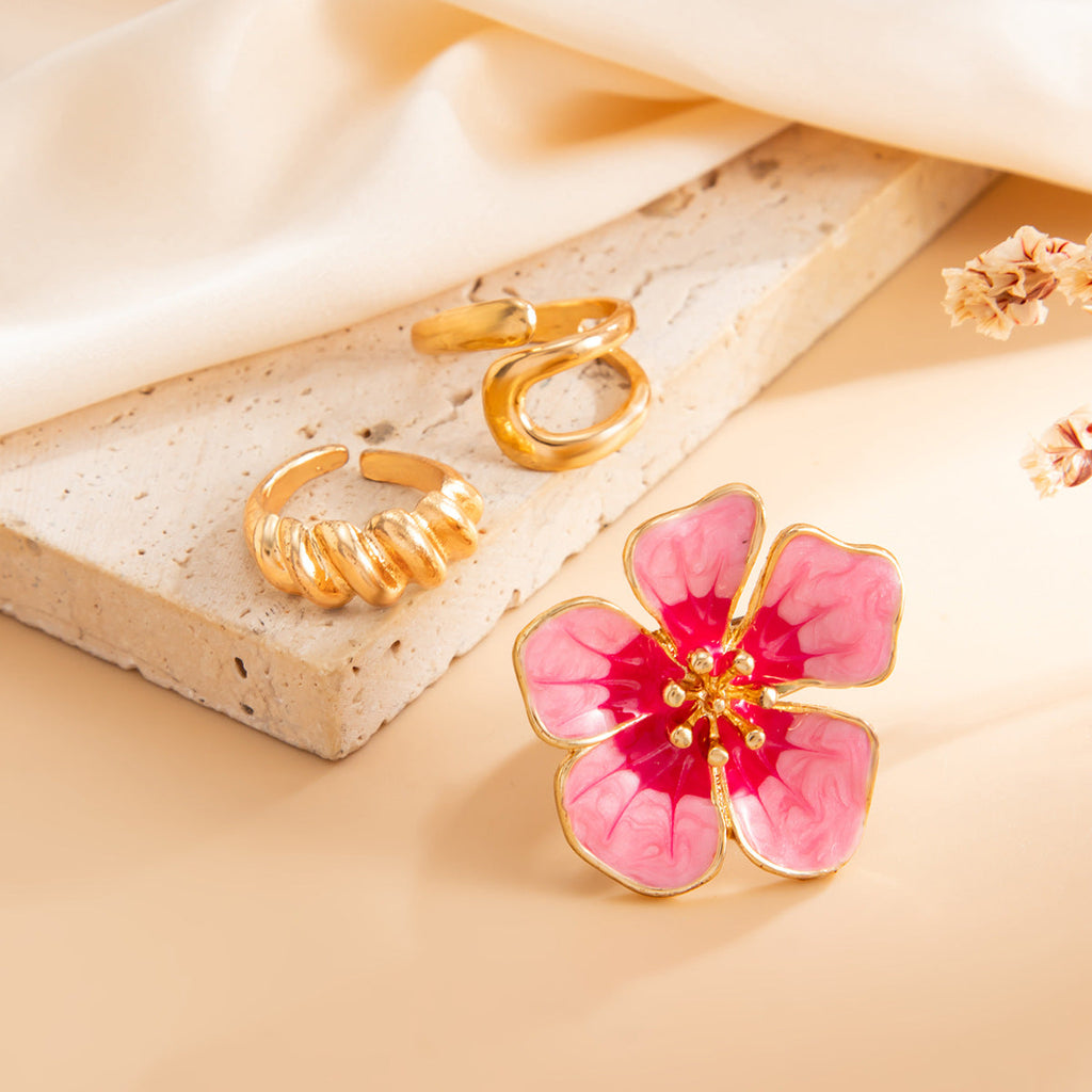 3D Floral Enamel Toe Ring Set — gold ring, view 3