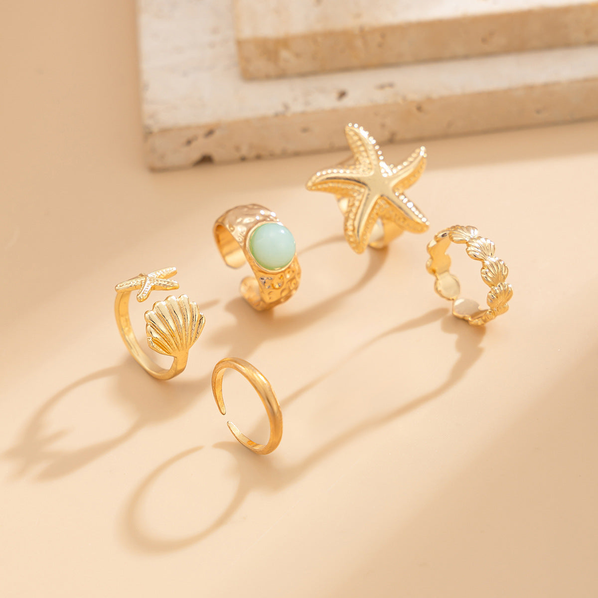 Starfish Shell Toe Ring Set — gold ring, view 2