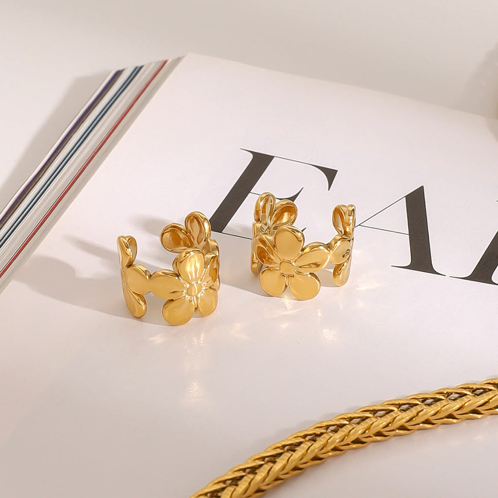 Floral C-Shape Clip Earrings — earrings, view 2