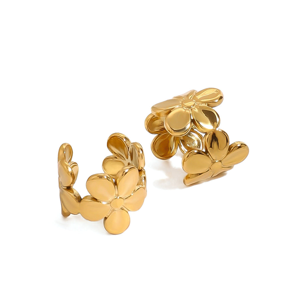Floral C-Shape Clip Earrings — earrings, view 4