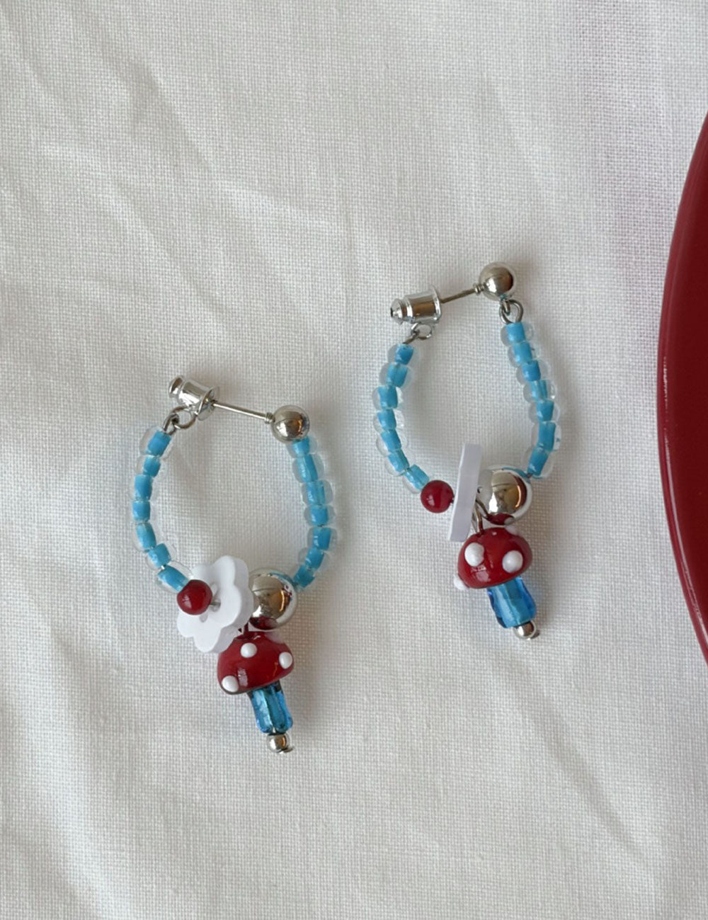 Mushroom Pendant Chain Earrings — blue earrings