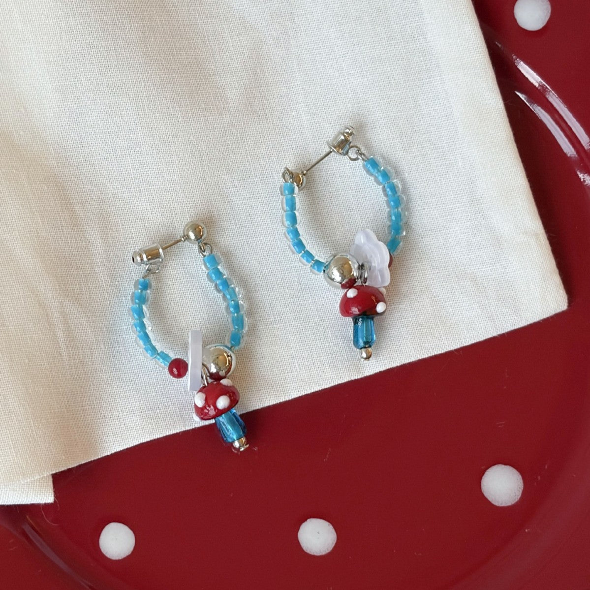 Mushroom Pendant Chain Earrings — blue earrings, view 3
