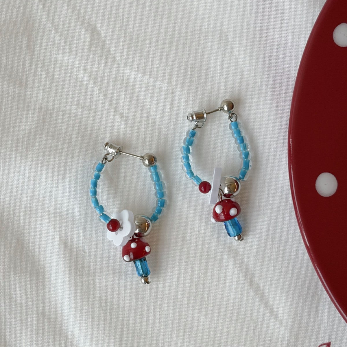Mushroom Pendant Chain Earrings — blue earrings, view 5
