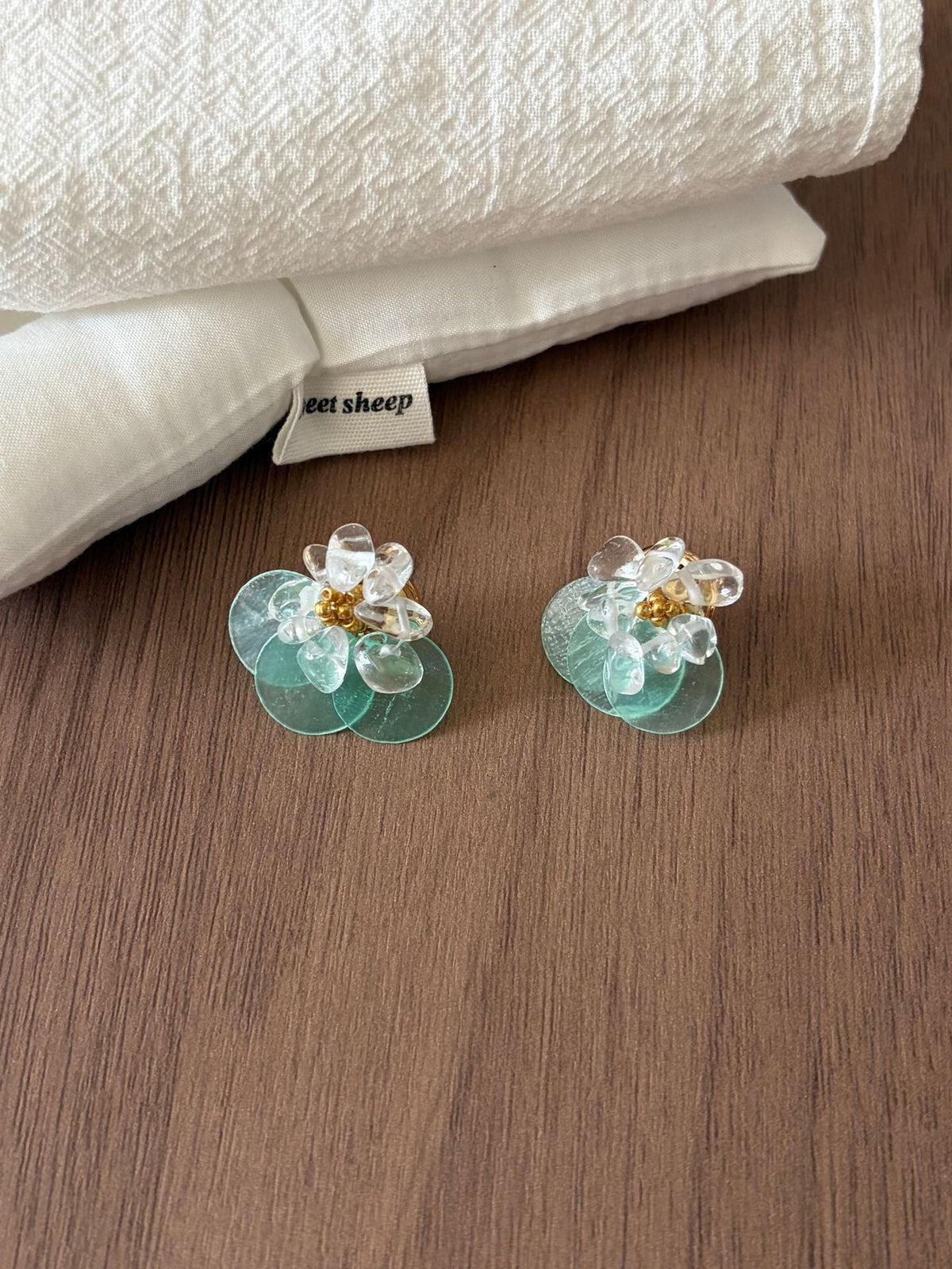 Shell Disc Beaded Stud Earrings — earrings, view 3