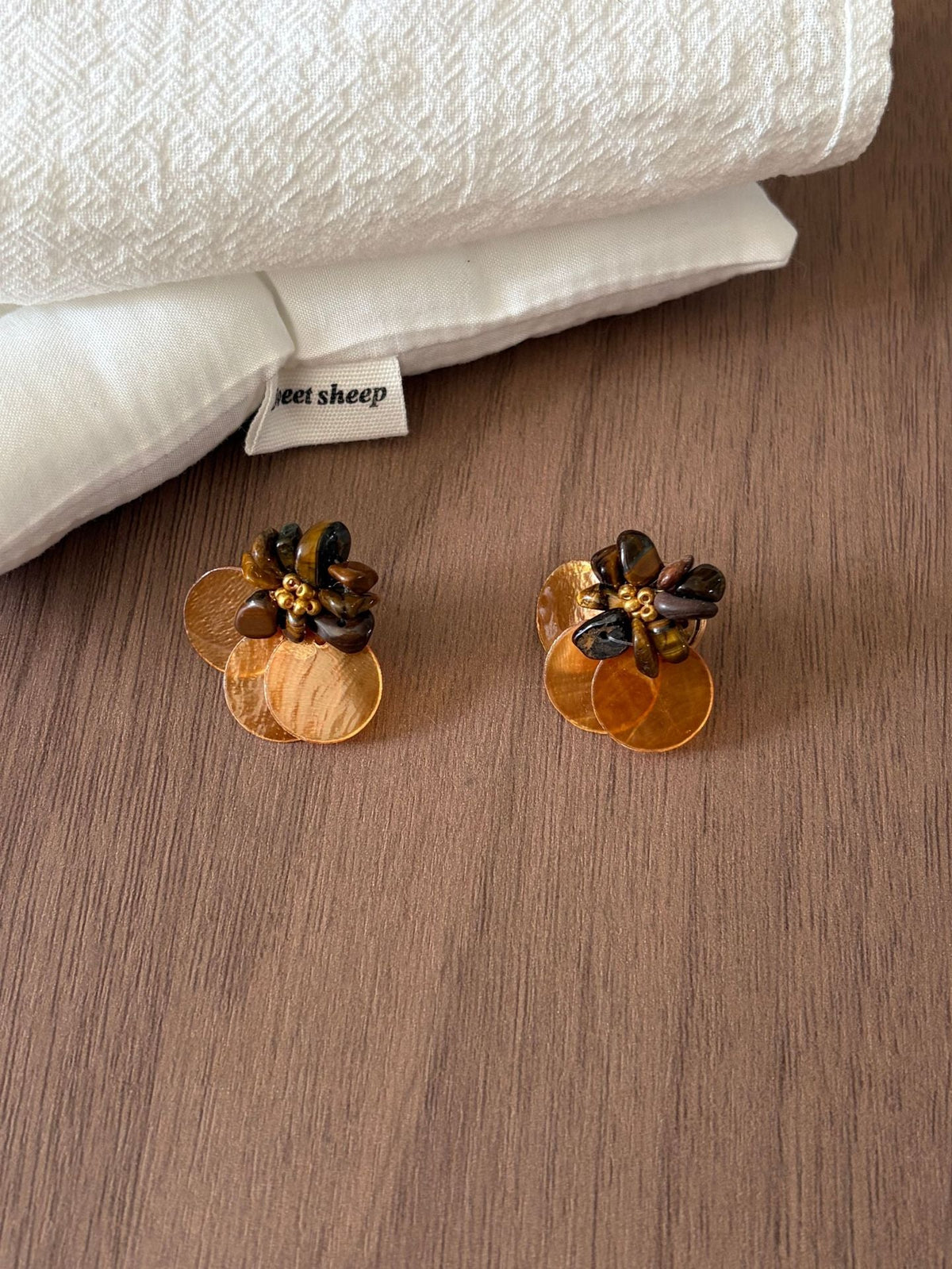 Shell Disc Beaded Stud Earrings — earrings, view 4