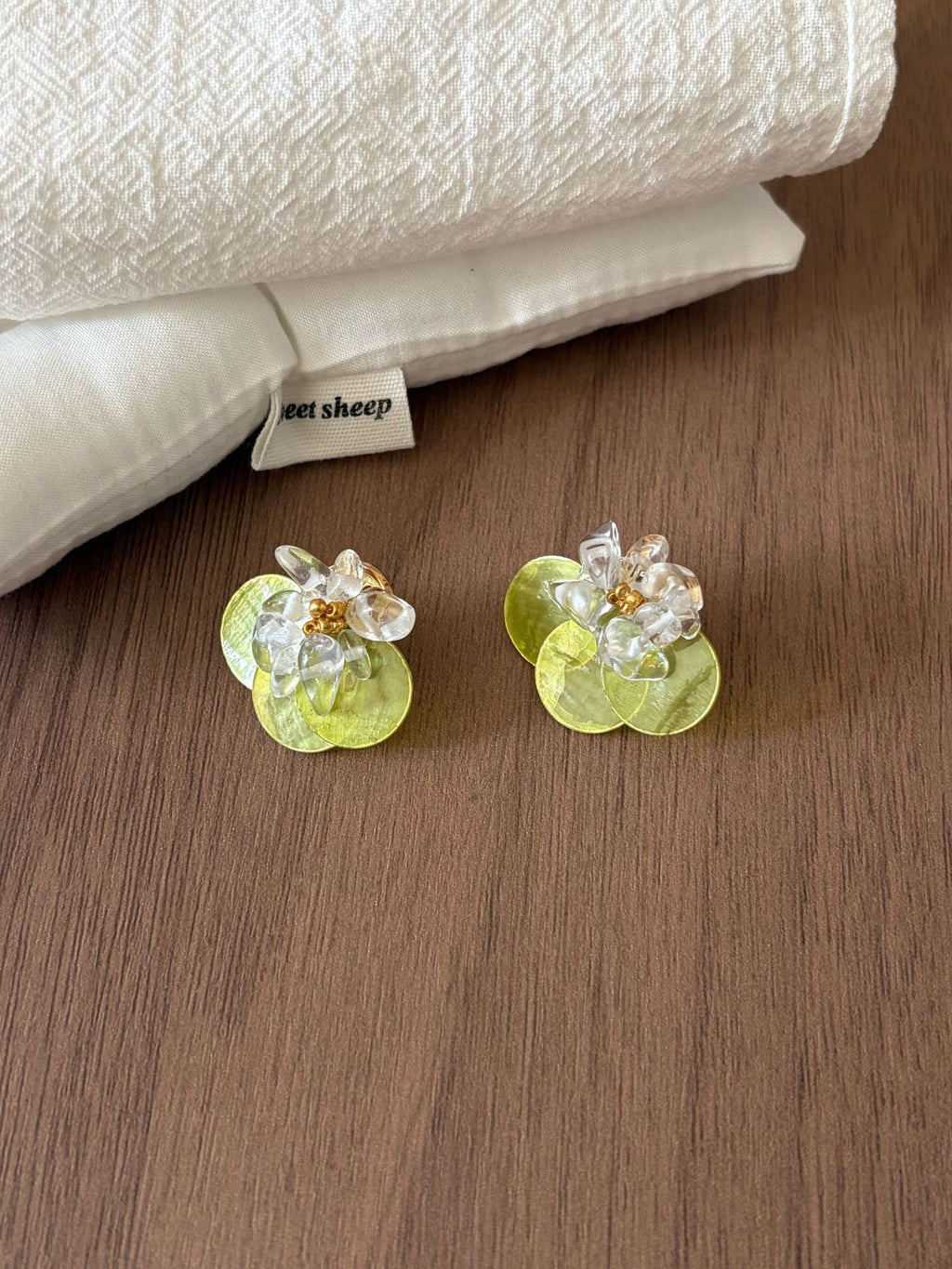 Shell Disc Beaded Stud Earrings — earrings, view 5