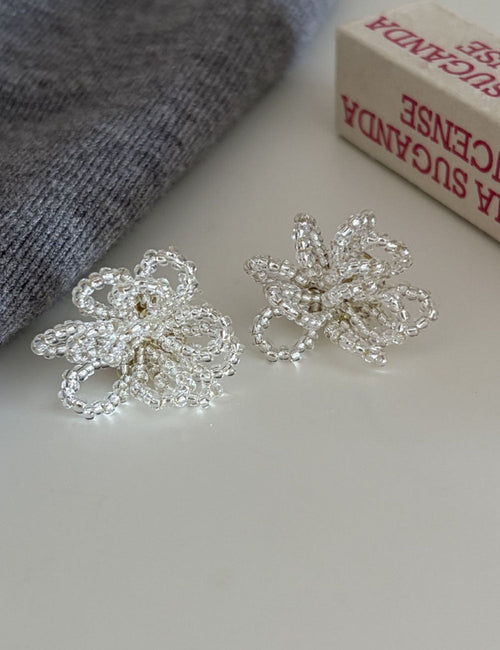 Beaded Chain Floral Stud Earrings — transparent earrings