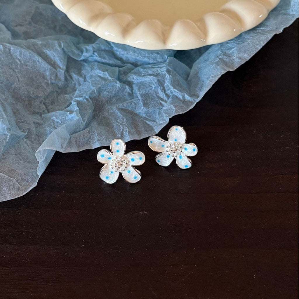 Polka Dot Floral Stud Earrings — white earrings, view 2