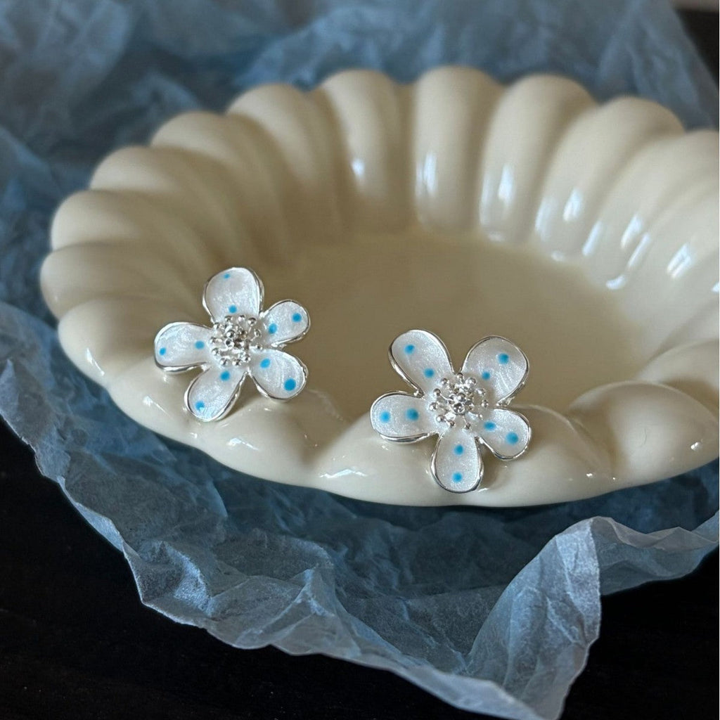 Polka Dot Floral Stud Earrings — white earrings, view 3