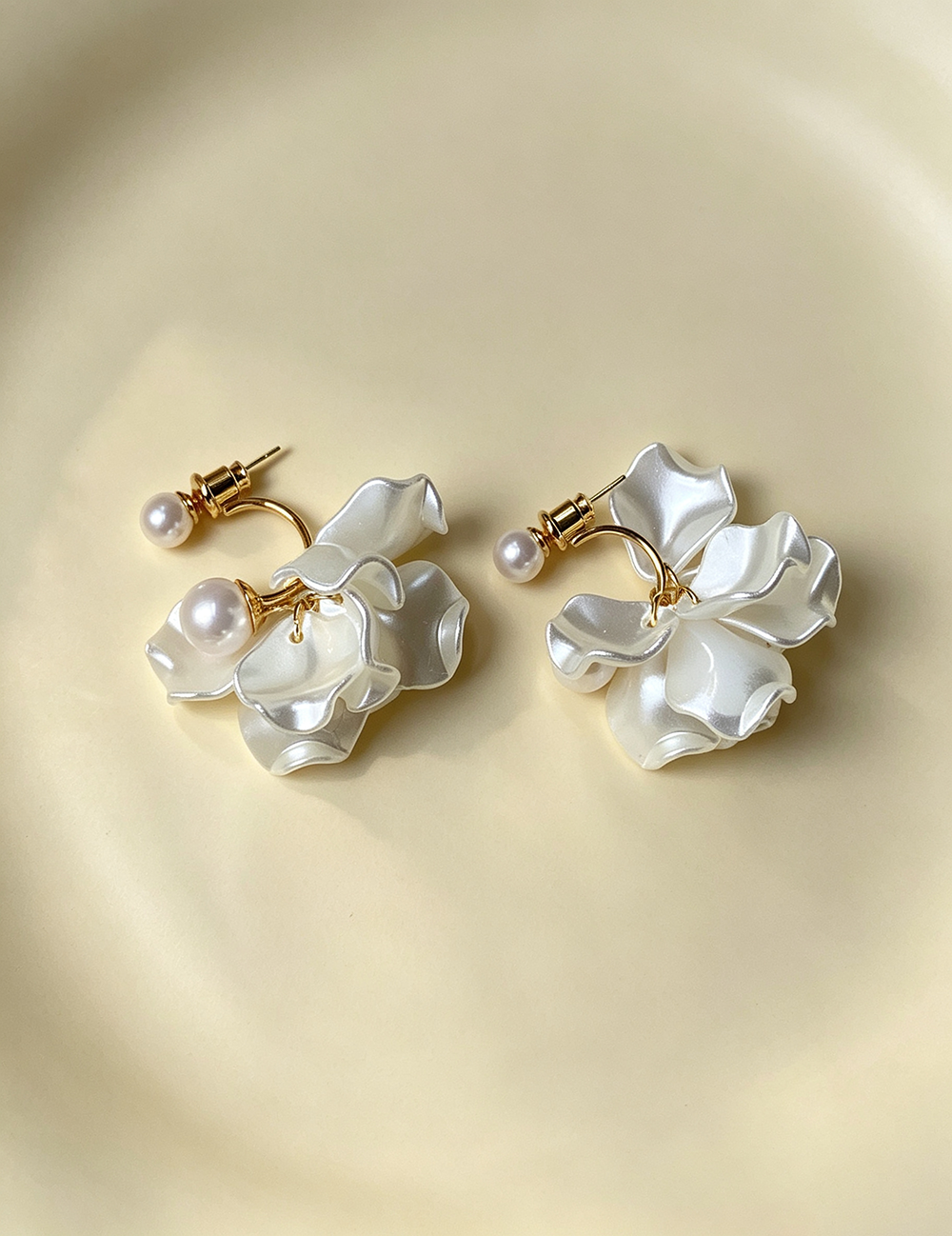 3D Layered Floral Stud Earrings — white earrings