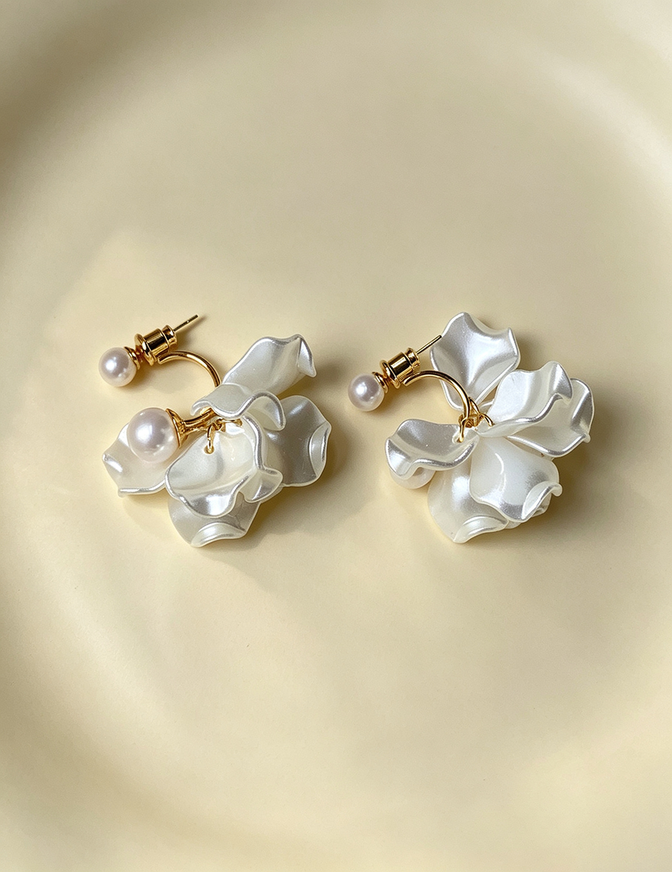 3D Layered Floral Stud Earrings - white earrings