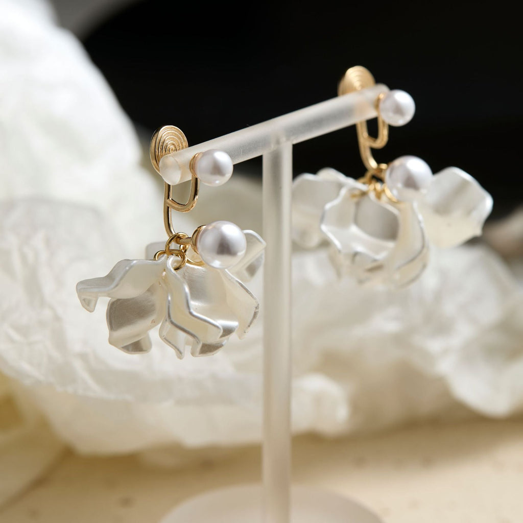 3D Layered Floral Stud Earrings — white earrings, view 3