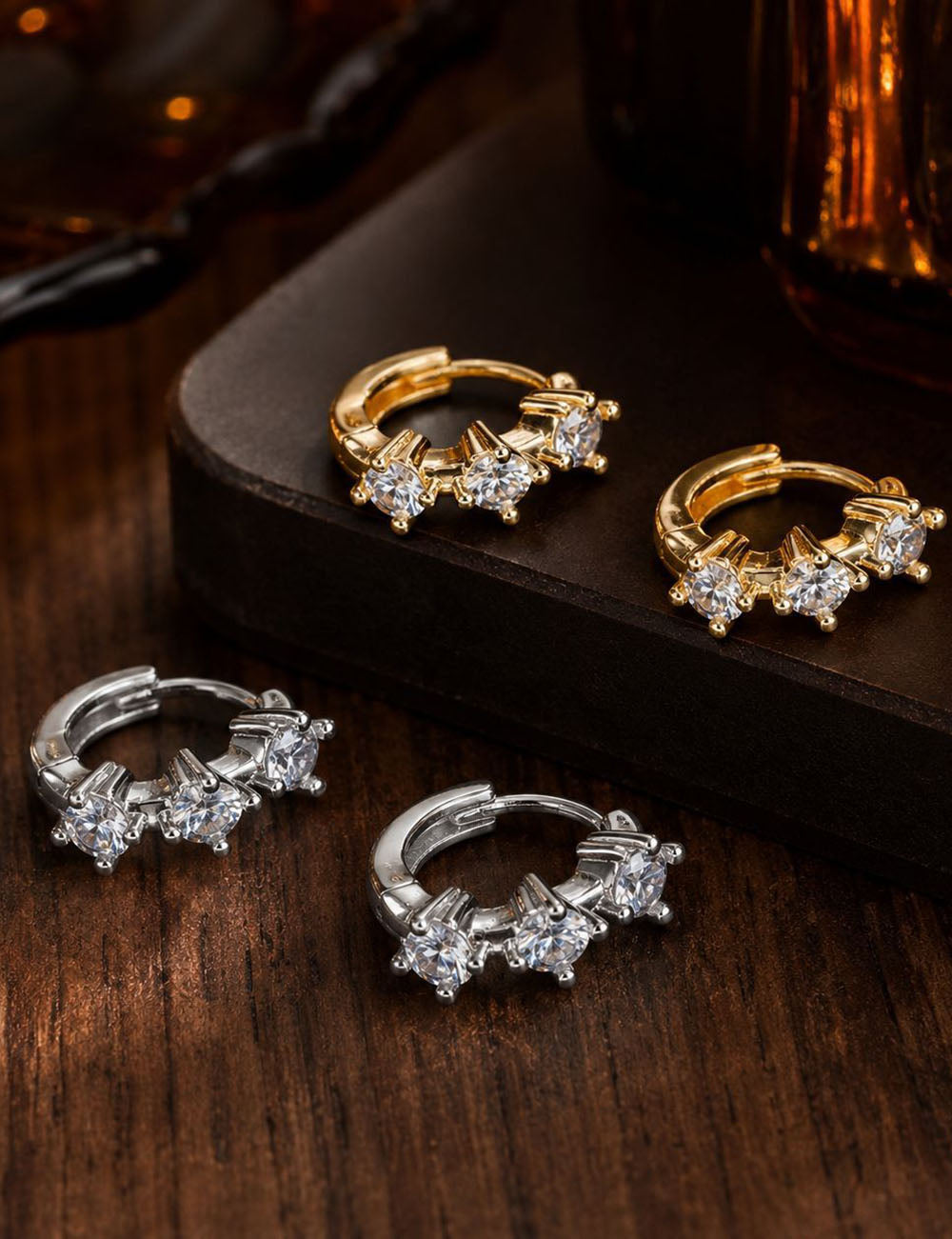 Sparkling Rhinestone Gold Hoop Earrings — earrings