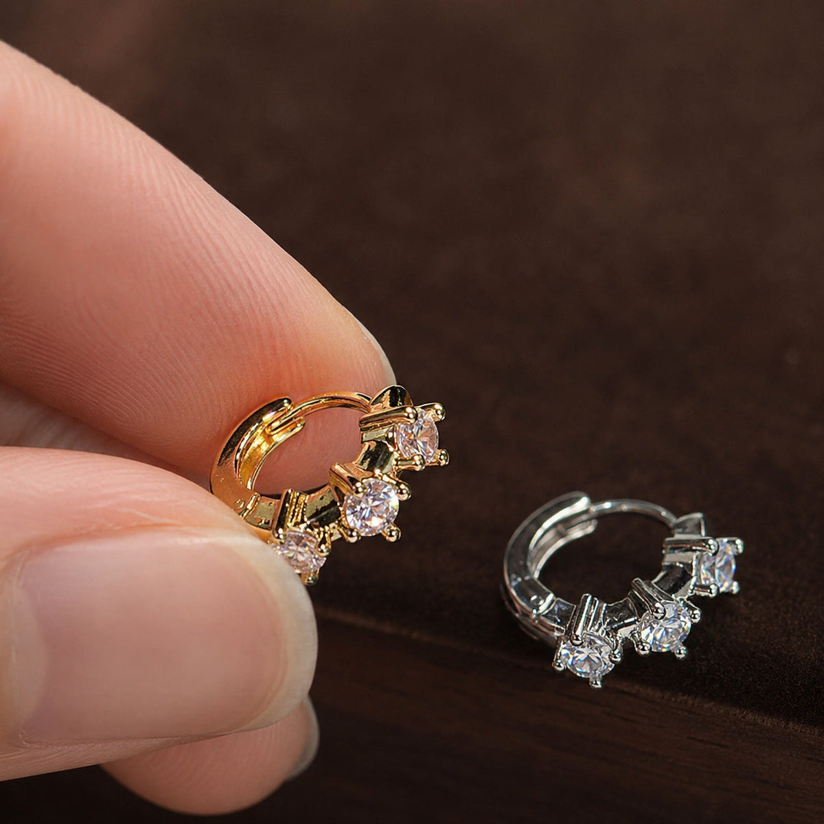 Sparkling Rhinestone Gold Hoop Earrings — earrings, view 2