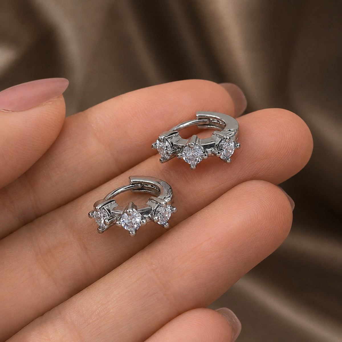 Sparkling Rhinestone Gold Hoop Earrings — earrings, view 3